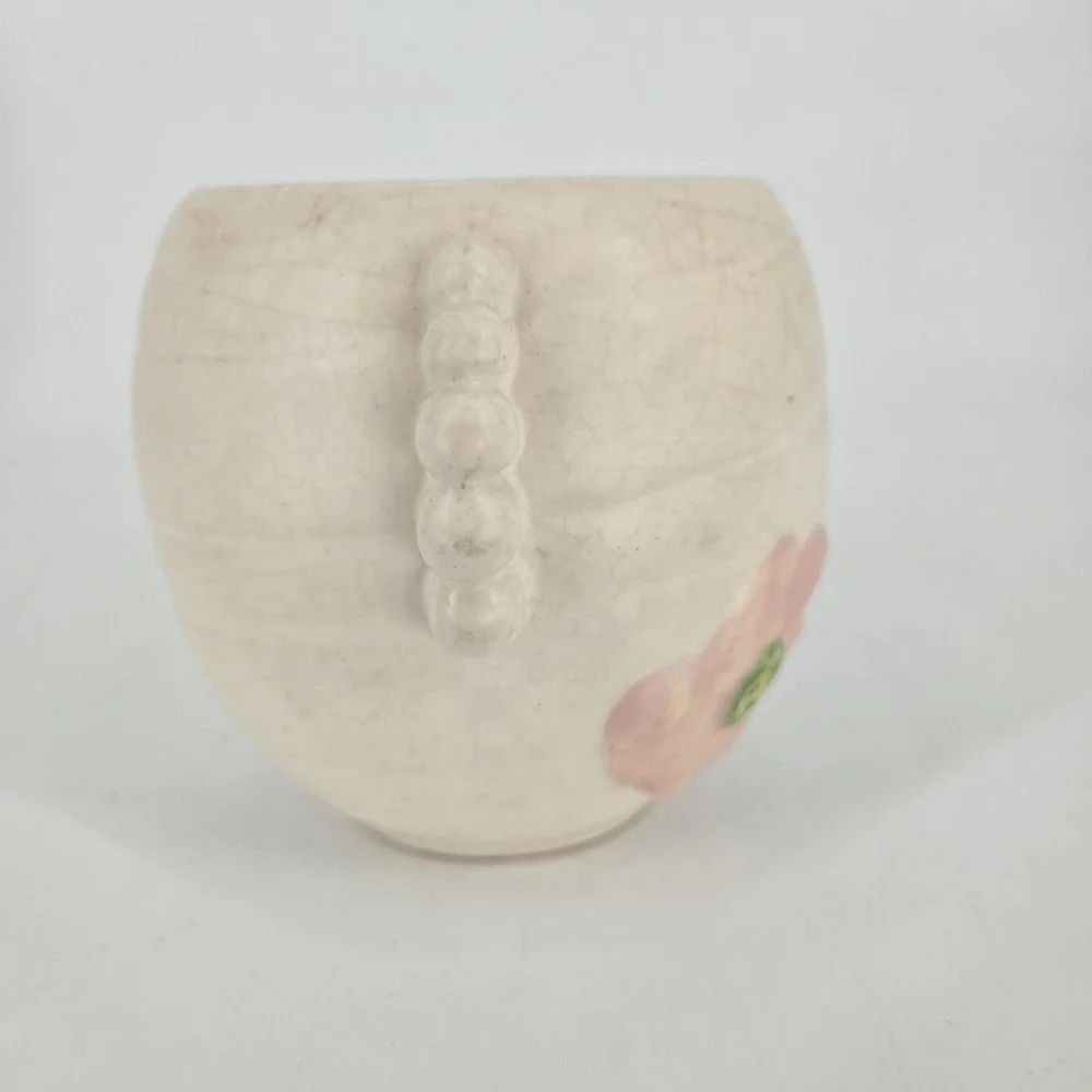 Weller Bonito Art Pottery Planter Pink Flower Ivory Crackle Glaze 1920s Art Deco
